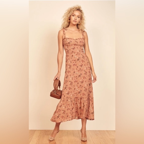 New! Reformation Nikita Floral Midi Dress in Arianne Dress in Pink 🌹 size 12 - Picture 2 of 10